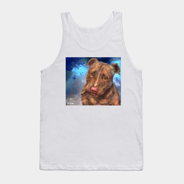 Painting of a Red Nose Pit Bull with a Cigar Tank Top by ibadishi